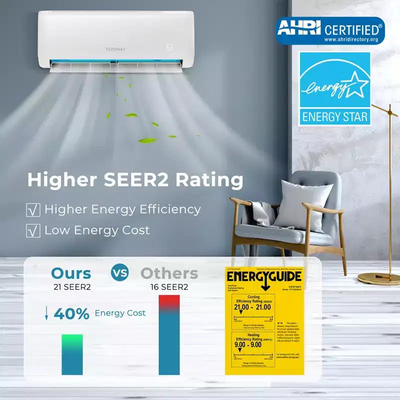 Climatiseur mural Costway 18 000 BTU avec thermopompe et télécommande
