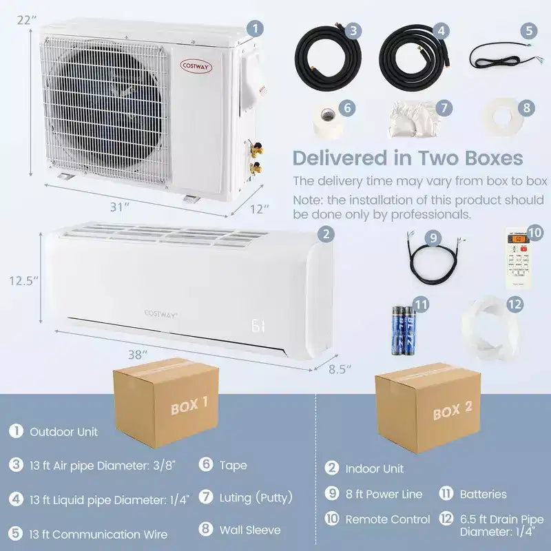 Climatiseur mural Costway 18 000 BTU avec thermopompe et télécommande