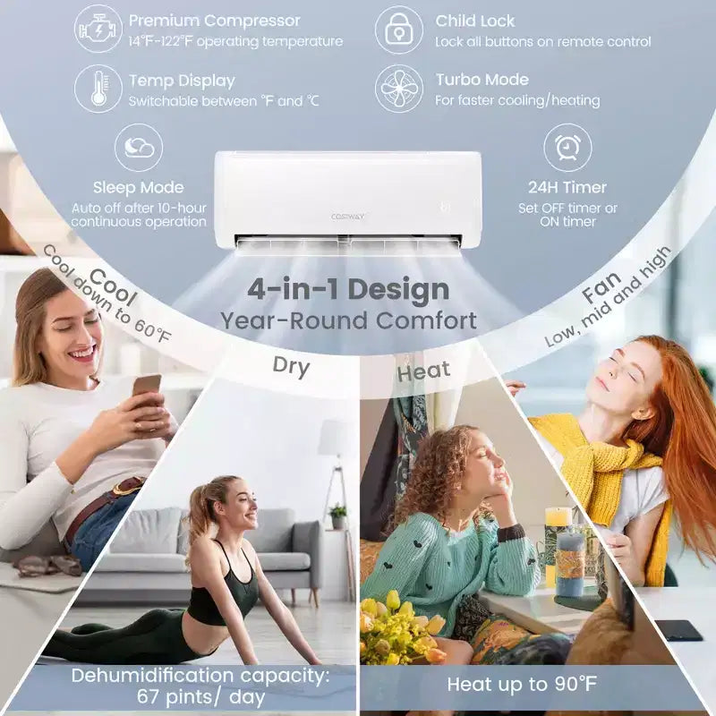 Climatiseur mural Costway 18 000 BTU avec thermopompe et télécommande