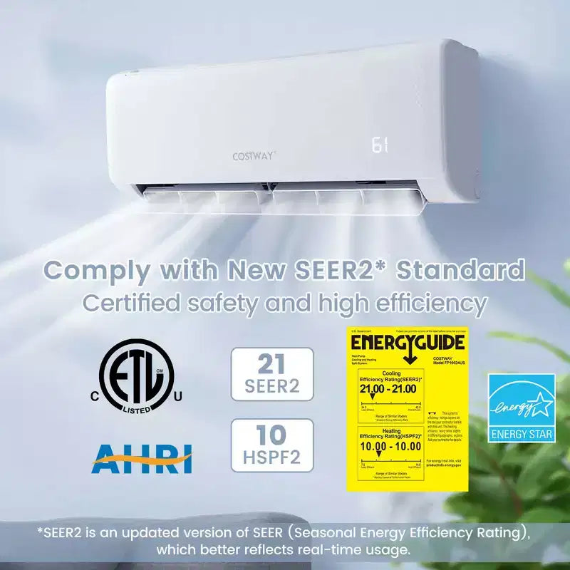 Costway 24,000 BTU Mini Split Air Conditioner AC Unit with Heat Pump & Alexa Googlehome Remote Control