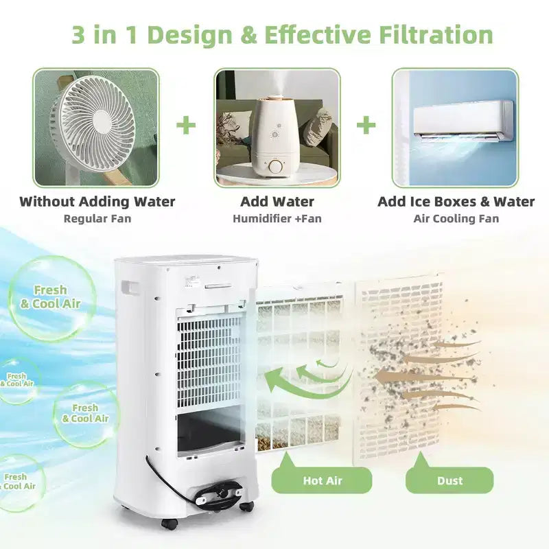 Costway 4-in-1 Evaporative Air Cooler Portable Humidifier with Timer, 3 Modes & Speeds