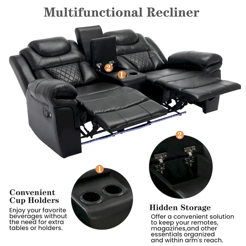 Home Theater Seating Manual Recliner Loveseat with Hide-Away Storage