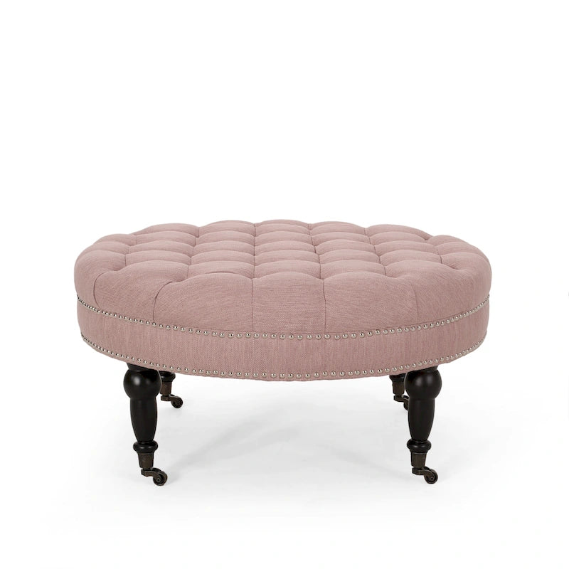Pouf rond contemporain Cimarron avec roulettes par Christopher Knight Home