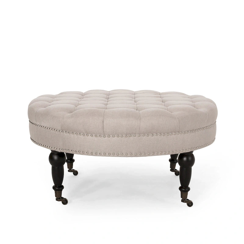 Pouf rond contemporain Cimarron avec roulettes par Christopher Knight Home