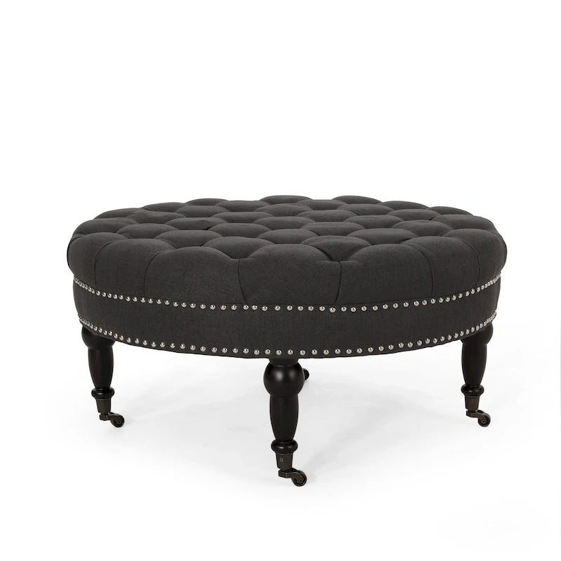 Pouf rond contemporain Cimarron avec roulettes par Christopher Knight Home