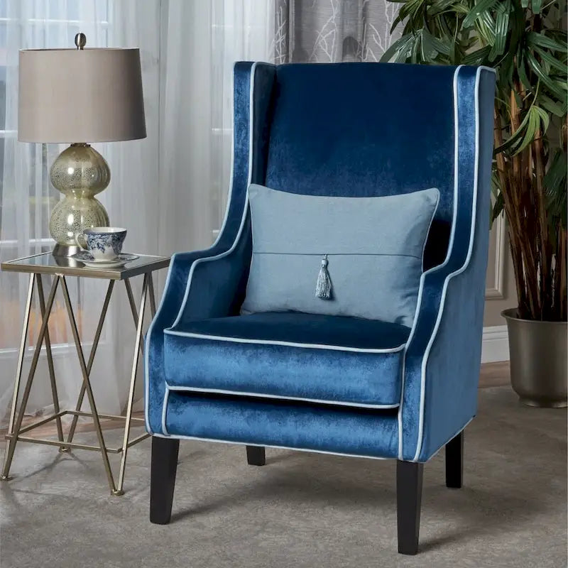Sillón club de terciopelo bicolor con patas de madera de caucho