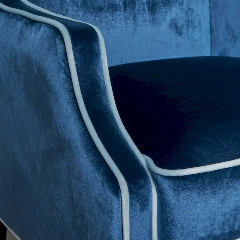 Sillón club de terciopelo bicolor con patas de madera de caucho