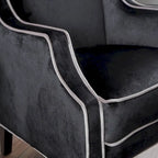 Sillón club de terciopelo bicolor con patas de madera de caucho