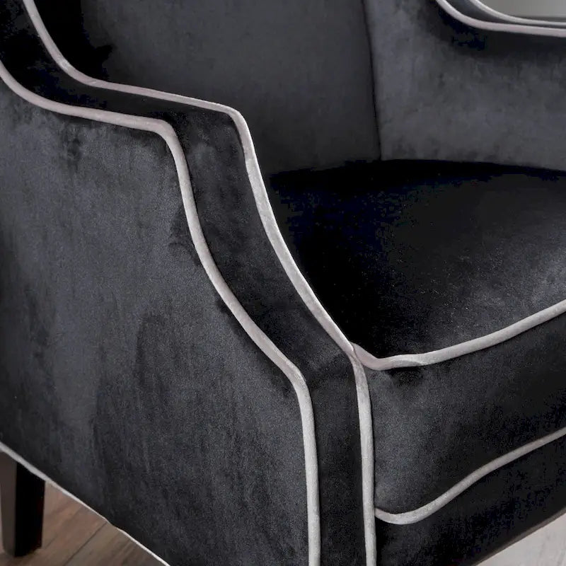 Sillón club de terciopelo bicolor con patas de madera de caucho
