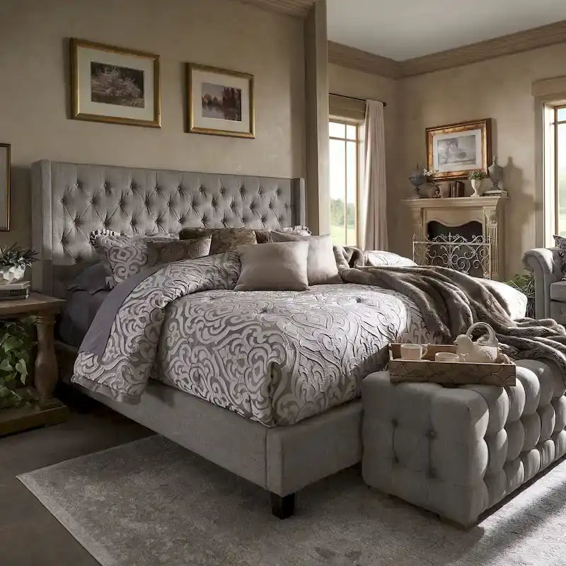 Detmold Wingback Button Tufted King Bed