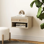 Table de chevet flottante moderne Nathan James Jackson avec tiroir de rangement et compartiment ouvert