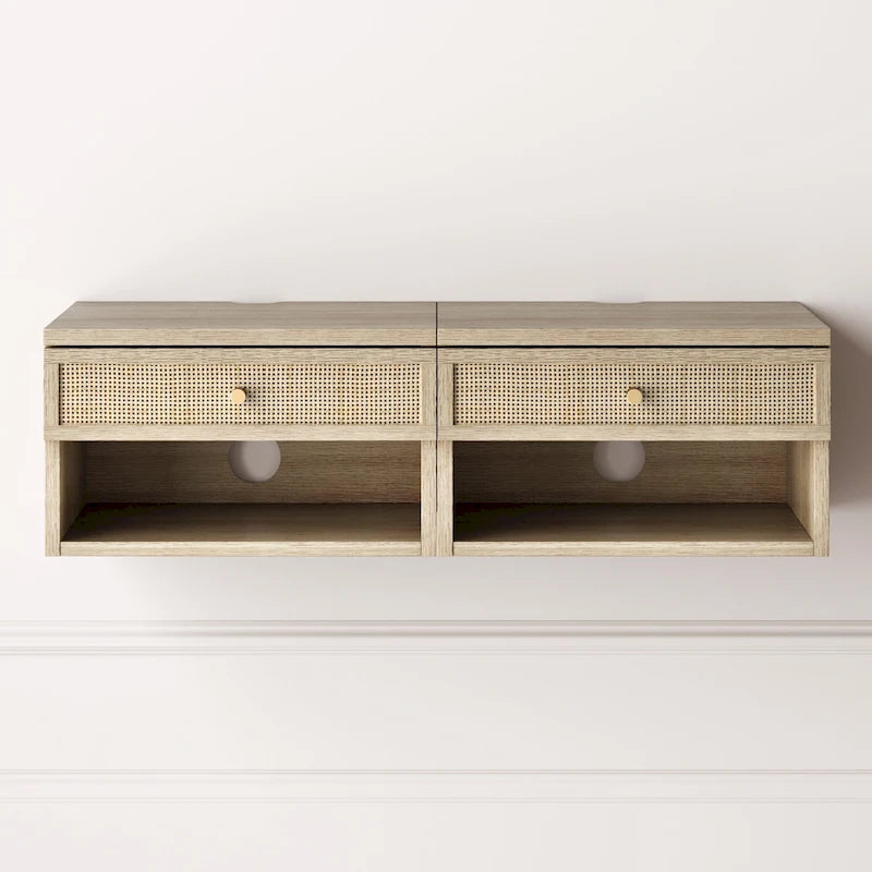 Table de chevet flottante moderne Nathan James Jackson avec tiroir de rangement et compartiment ouvert