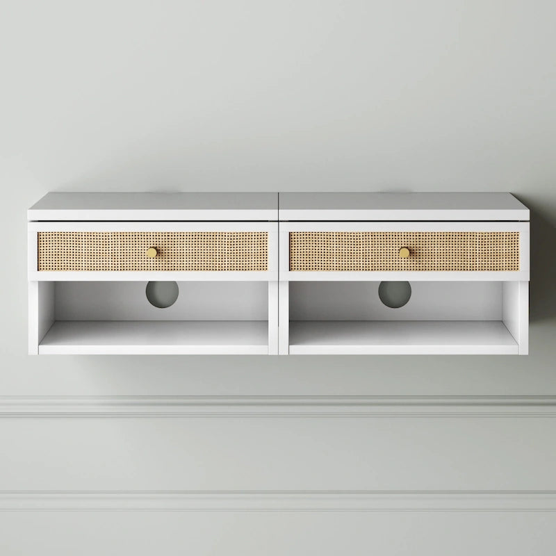 Table de chevet flottante moderne Nathan James Jackson avec tiroir de rangement et compartiment ouvert