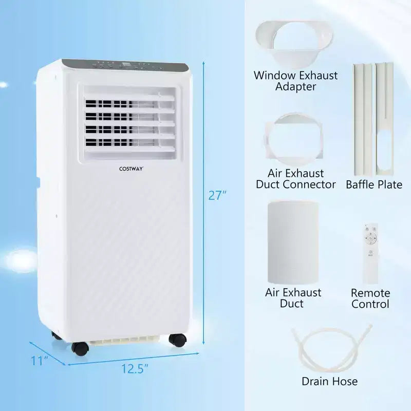 Costway Climatiseur portable 6 500 BTU (10 000 BTU ASHRAE) Refroidisseur d'air déshumidificateur ventilateur 3-en-1 avec minuterie 24h