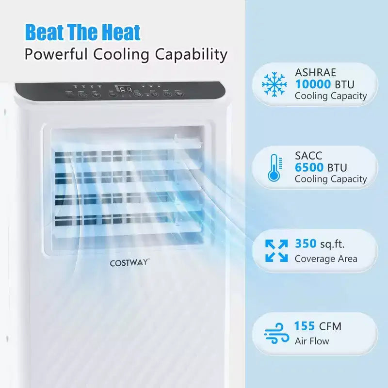 Costway Climatiseur portable 6 500 BTU (10 000 BTU ASHRAE) Refroidisseur d'air déshumidificateur ventilateur 3-en-1 avec minuterie 24h