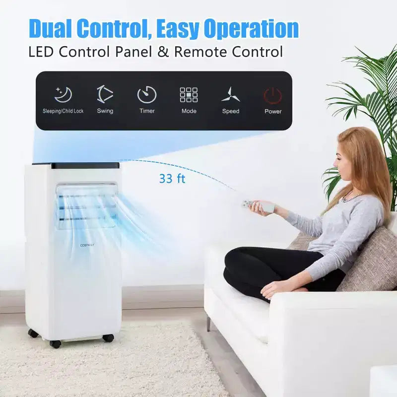Climatiseur portable Costway 6500 BTU (10000 BTU ASHRAE) refroidit jusqu'à 32,5 m² avec ventilateur et déshumidificateur