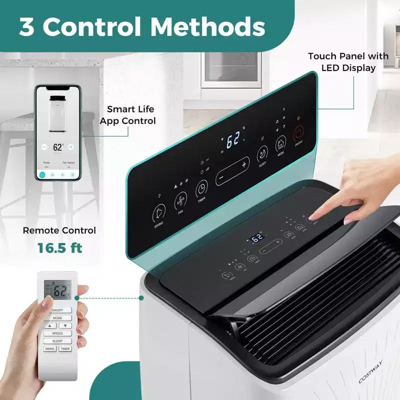 Costway 9200 BTU(14000 BTU ASHRAE) Portable Air Conditioner with Heat Smart WiFi Enabled Home AC Unit
