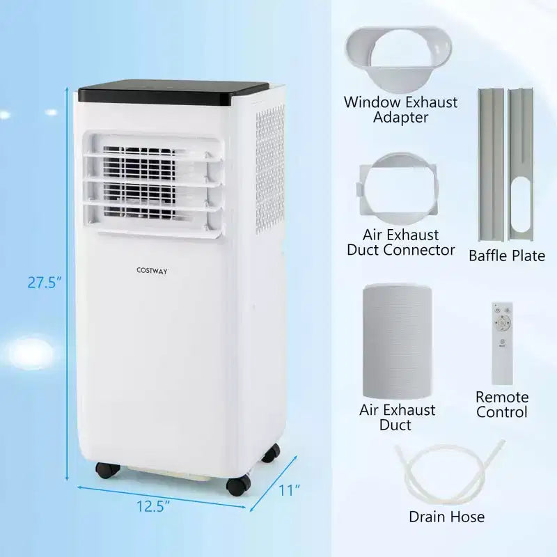 Costway 8000 BTU Portable Air Conditioner Cools up to 250 Sq.Ft with Fan & Dehumidifier 5000 BTU(8000BTU ASHRAE)