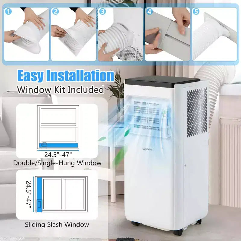 Costway 8000 BTU Portable Air Conditioner Cools up to 250 Sq.Ft with Fan & Dehumidifier 5000 BTU(8000BTU ASHRAE)