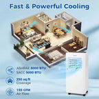 Climatiseur Portable Costway 8000 BTU 3-en-1 Refroidisseur d'air avec Ventilateur et Déshumidificateur 5000 BTU (8000 BTU ASHRAE)