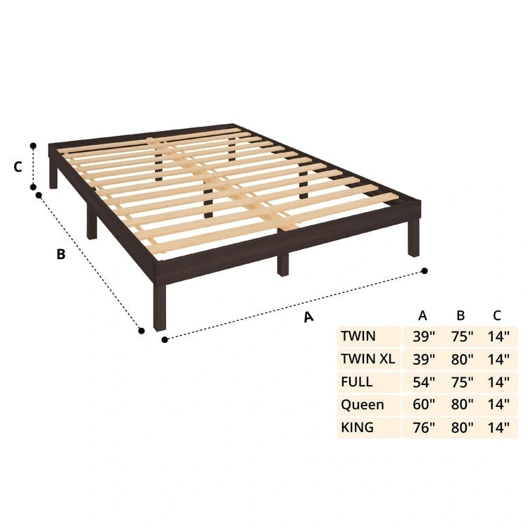 14 Inch Solid Pine Wood Platform Bed Frame No Squeak Bed Frame with Wooden Slats No Box Spring Needed