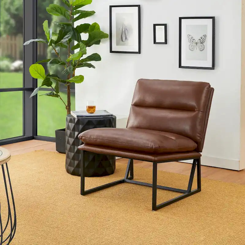 Glitzhome 30.25H Modern Soft PU Leather Armless Accent Chair