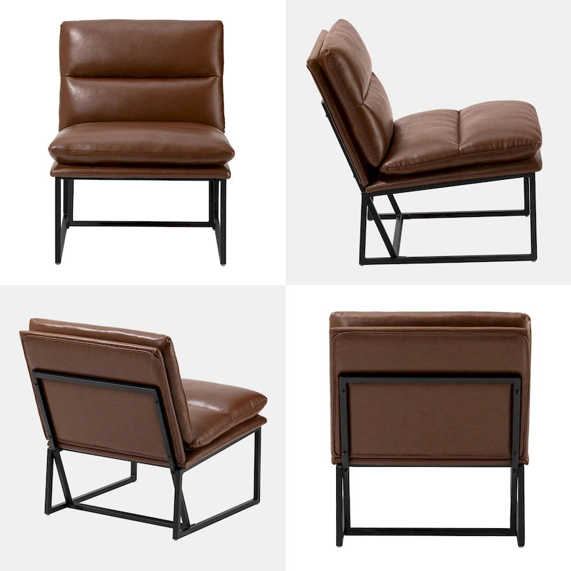 Glitzhome 30.25H Modern Soft PU Leather Armless Accent Chair