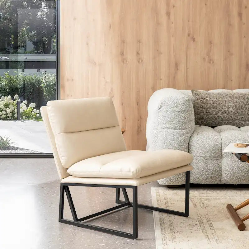 Glitzhome 30.25H Modern Soft PU Leather Armless Accent Chair
