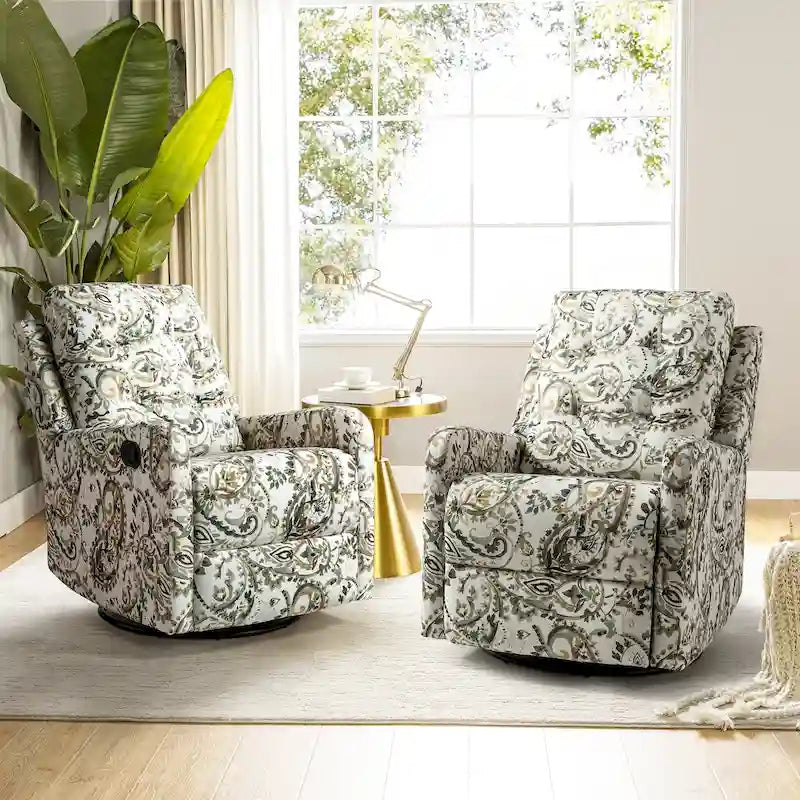 Fauteuil inclinable pivotant manuel Arlette Floral avec dossier capitonné – Ensemble de 2