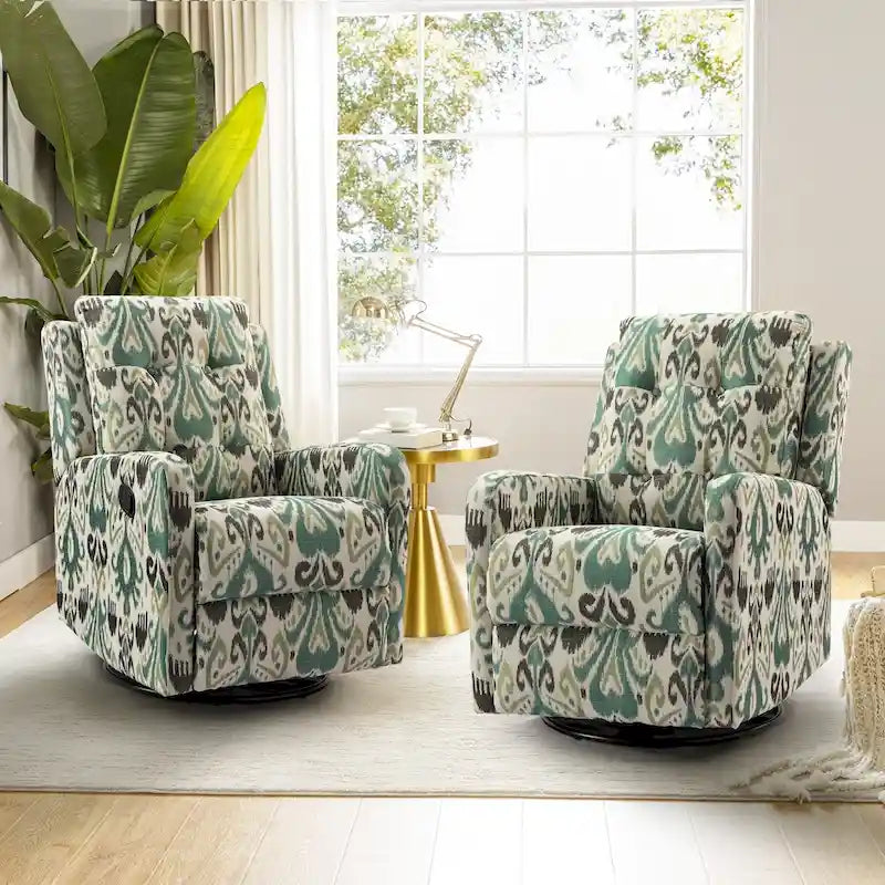 Fauteuil inclinable pivotant manuel Arlette Floral avec dossier capitonné – Ensemble de 2