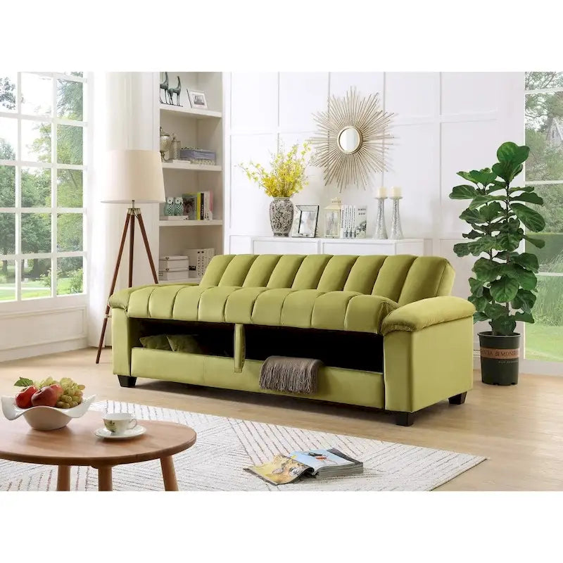 Fabric Upholstered Channel Back Living Room Convertible Sofabed