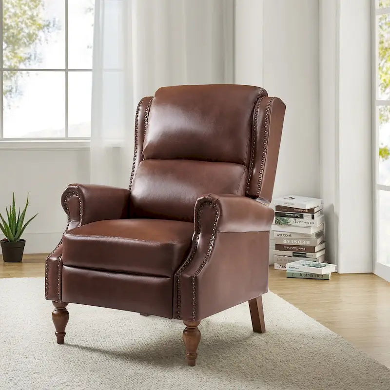 Terri Traditional Vegan Leather Manual Push Back Recliner by HULALA HOME