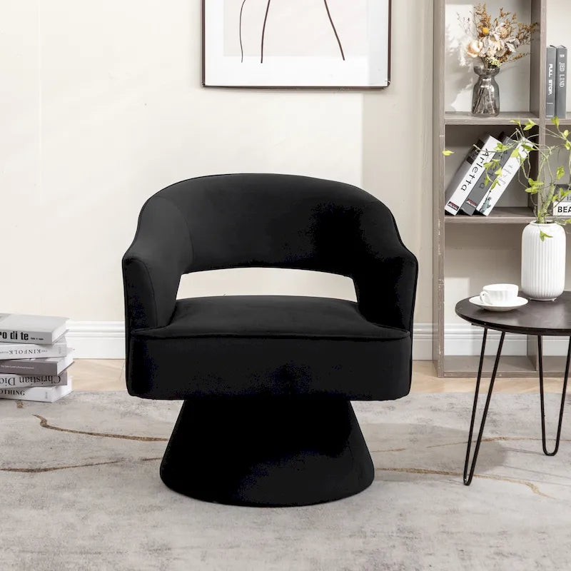 SEYNAR Modren Velvet Living Room Swivel Arm Barrel Chair with Tufted Back