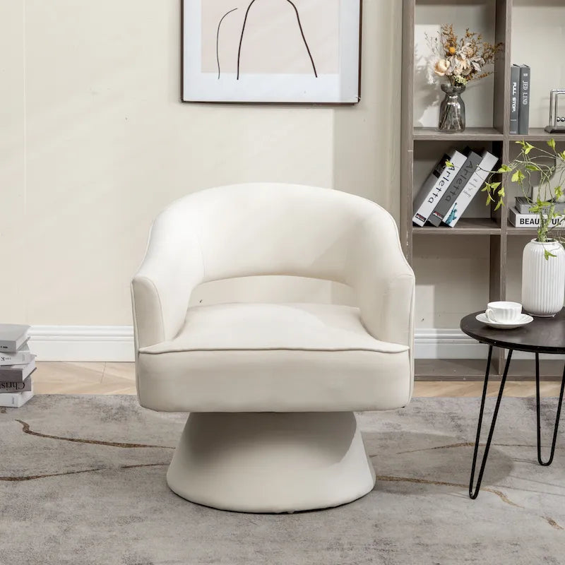 SEYNAR Modren Velvet Living Room Swivel Arm Barrel Chair with Tufted Back