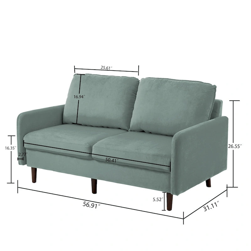Modern Loveseat Velvet Wood Legs Sofa