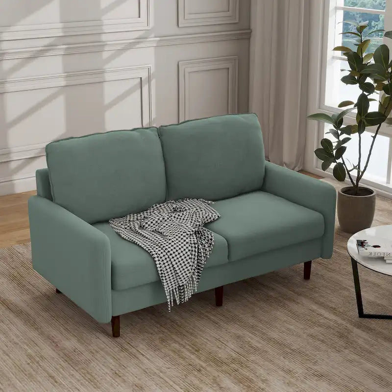 Modern Loveseat Velvet Wood Legs Sofa