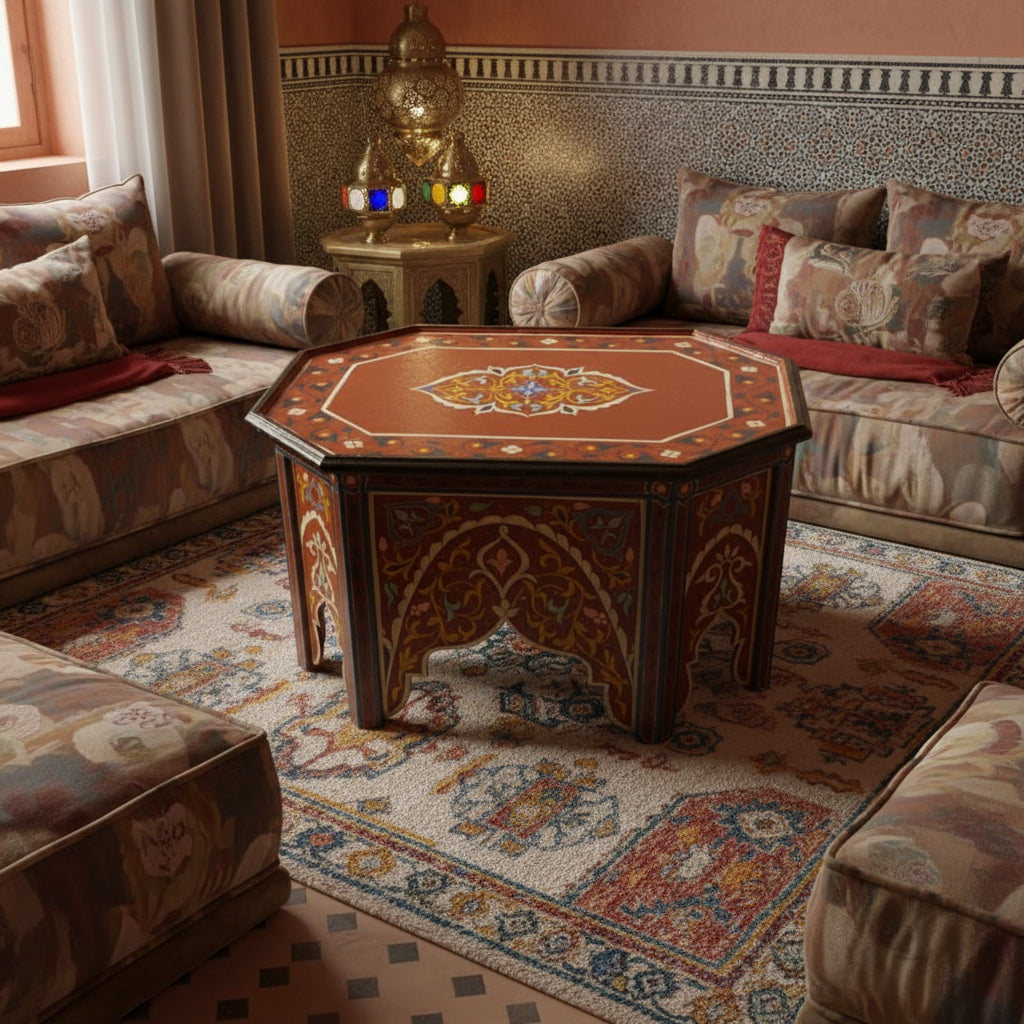 Handmade Multicolored Wood Coffee Table (Morocco)