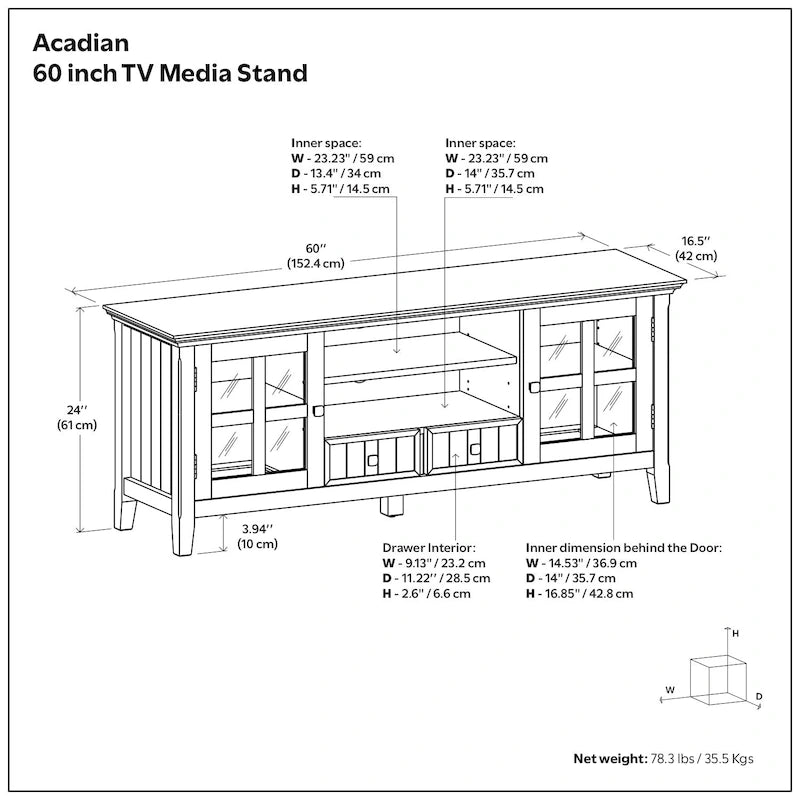 WYNDENHALL Normandy SOLID WOOD 60 inch Wide Transitional TV Media Stand For TVs up to 65 inches - 60 x 16.5 x 24