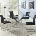 Mesa de comedor cuadrada de cristal con base cromada