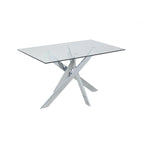 Mesa de comedor cuadrada de cristal con base cromada