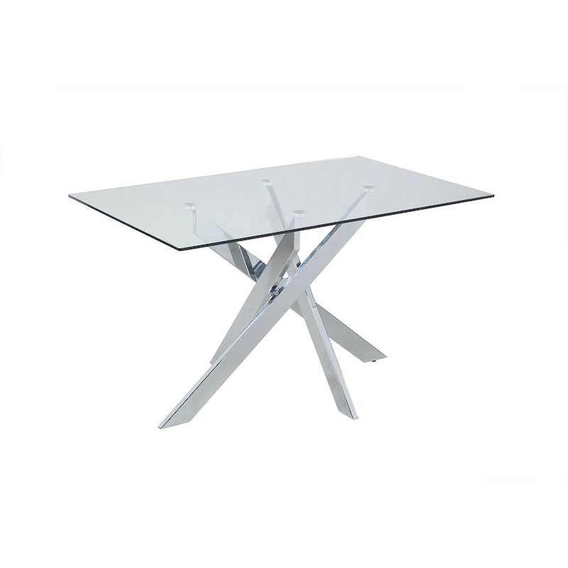 Mesa de comedor cuadrada de cristal con base cromada
