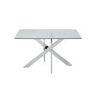 Mesa de comedor cuadrada de cristal con base cromada