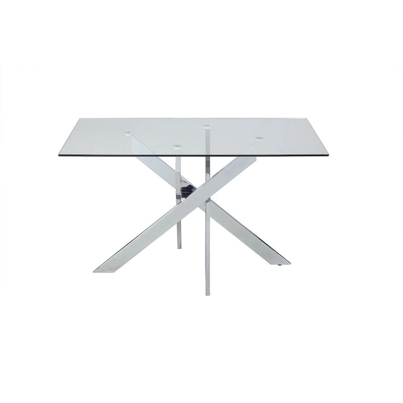 Mesa de comedor cuadrada de cristal con base cromada
