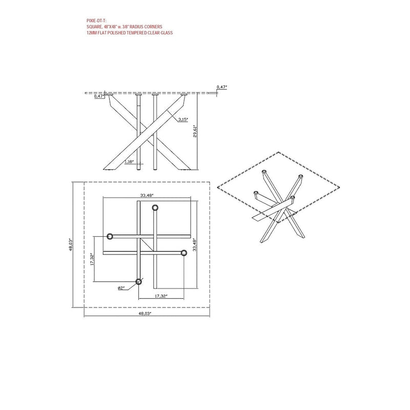 Mesa de comedor cuadrada de cristal con base cromada
