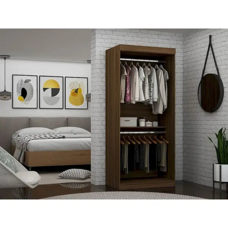 Manhattan Comfort Mulberry 35.9 Open Double Hanging Modern Wardrobe Closet with 2 Hanging Rods