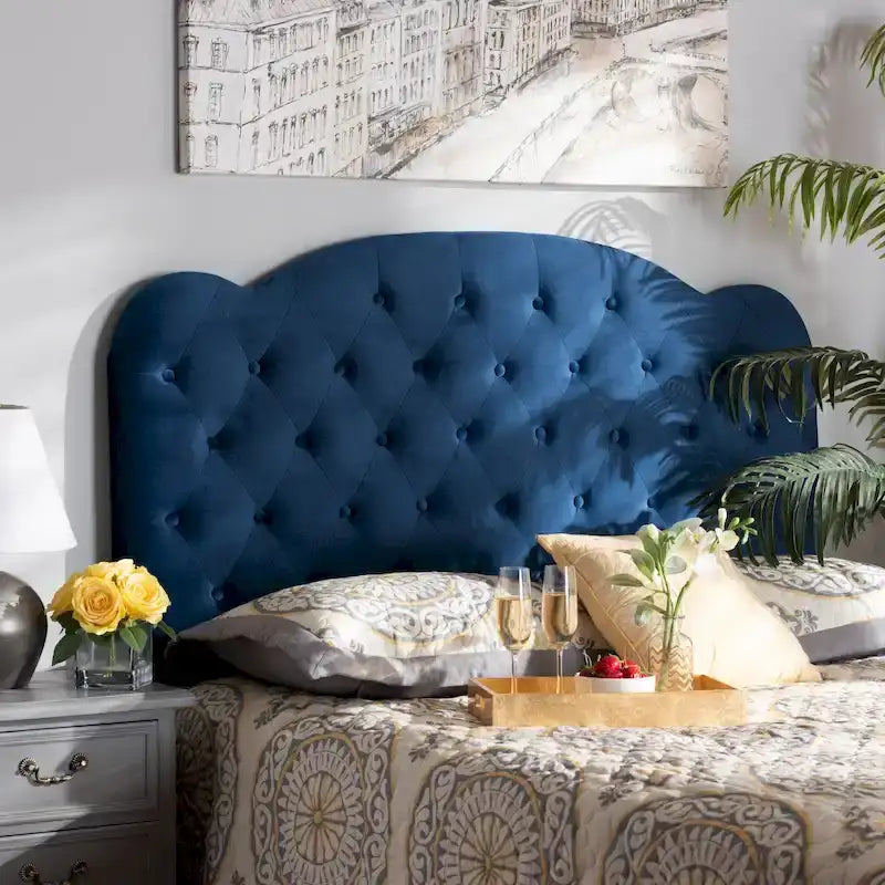 Tête de lit capitonnée en velours Clovis moderne et contemporaine - Bleu marine