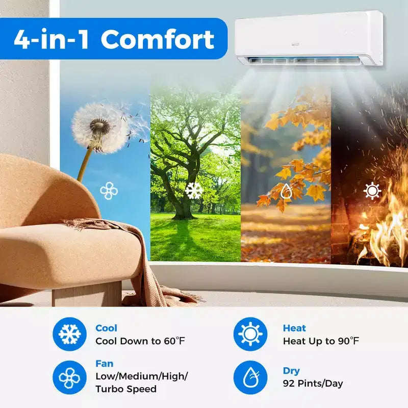 Costway 24000 BTU Wifi Enabled Mini Split Air Conditioner & Heater with Heat Pump Black/White