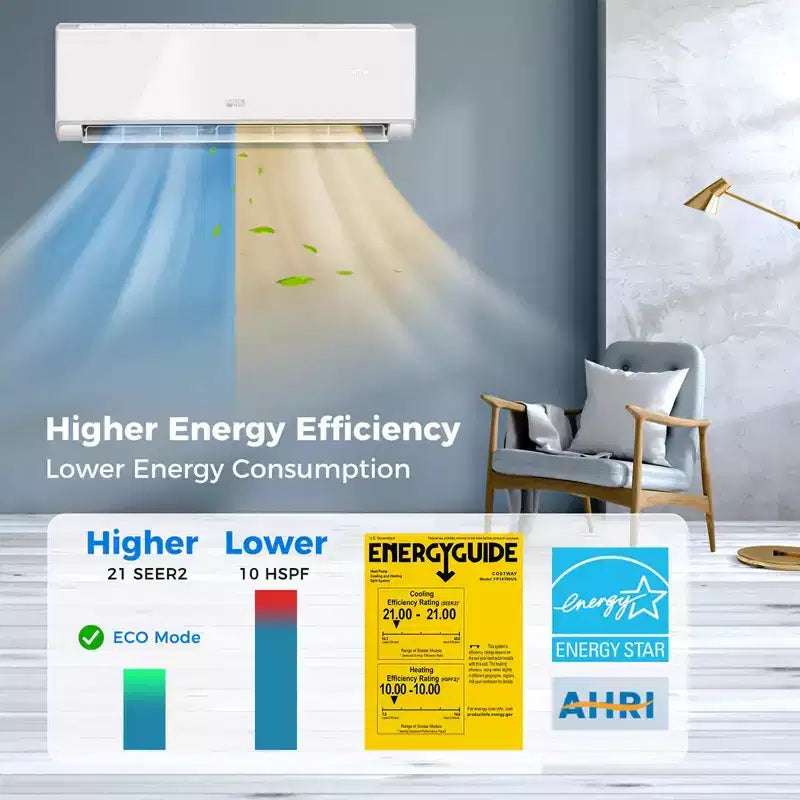 Costway 24000 BTU Wifi Enabled Mini Split Air Conditioner & Heater with Heat Pump Black/White