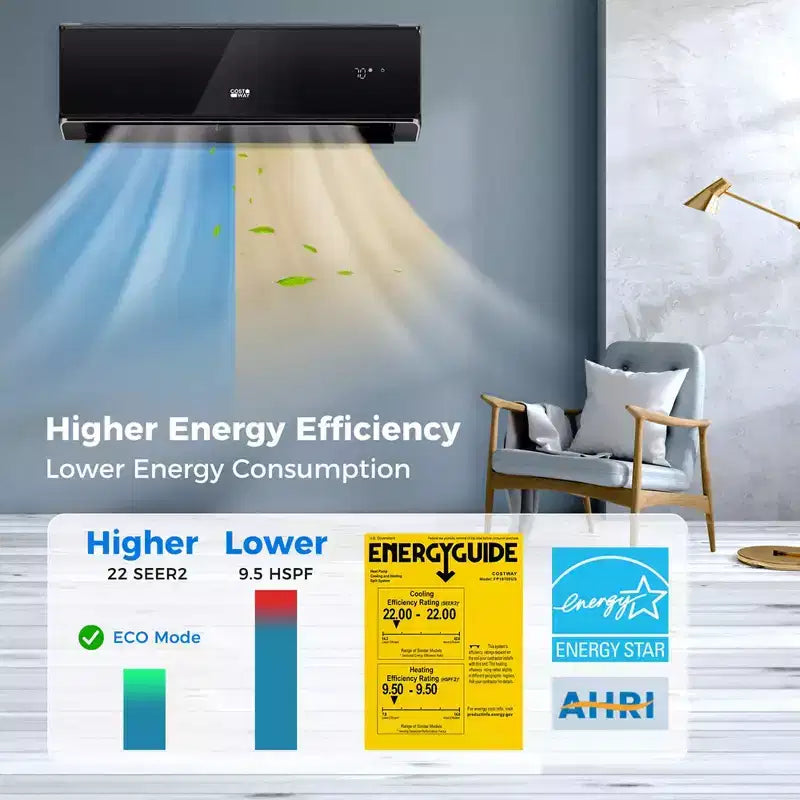 Costway 12000 BTU Wifi Enabled Mini Split Air Conditioner & Heater with Heat Pump Black/White