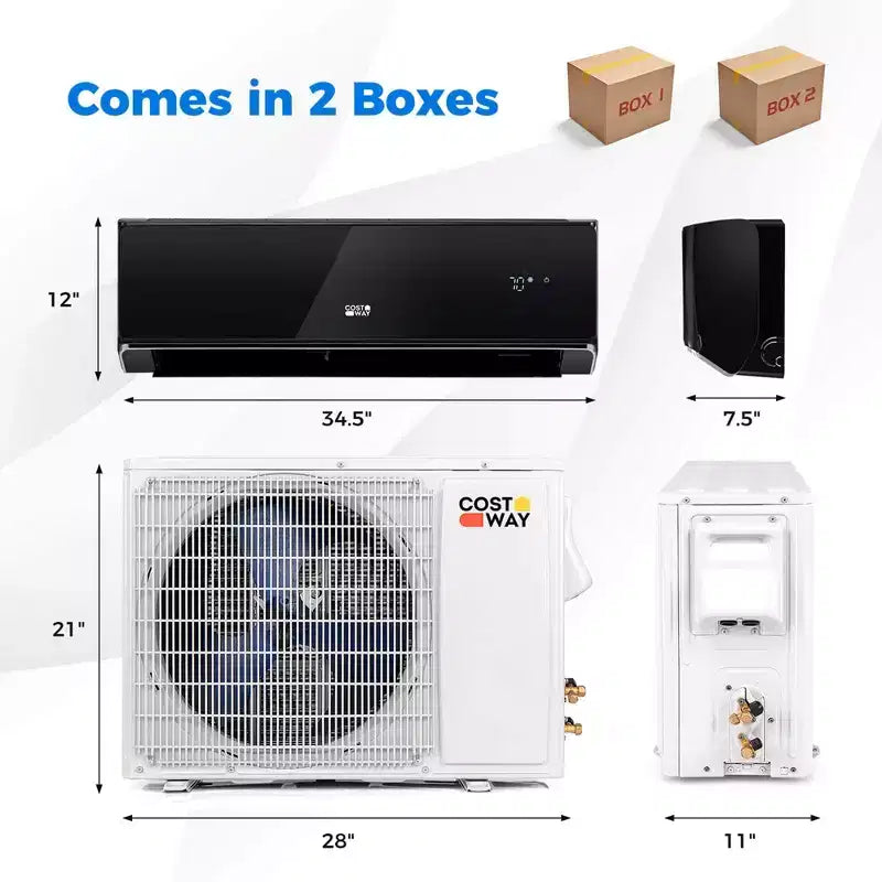 Costway 12000 BTU Wifi Enabled Mini Split Air Conditioner & Heater with Heat Pump Black/White